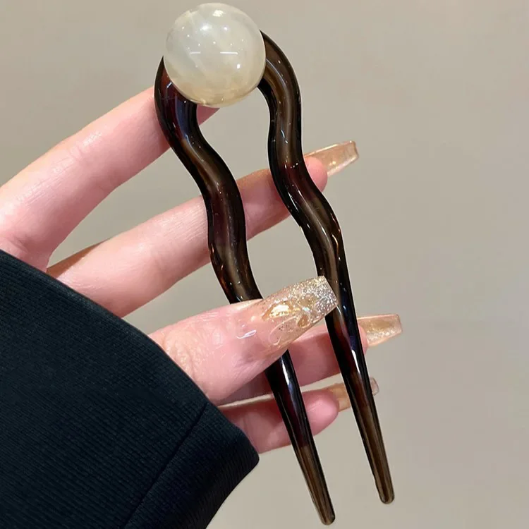 Fashion Colored U-Shaped Hairpin Hair Fork Trendy Acrylic Material Hair Clip for Women Girls Retro Jewelry Headwear Accessories