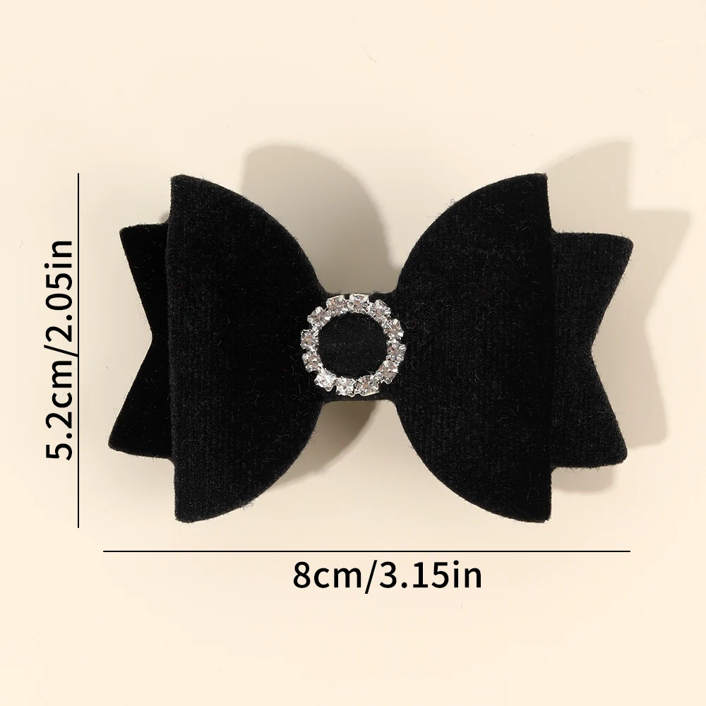 2Pcs Fashion Velvet Bow Hairpin Rhinestone Clips Volume tongs Double Braids Barrettes For Women Girls Accessories Headdresses