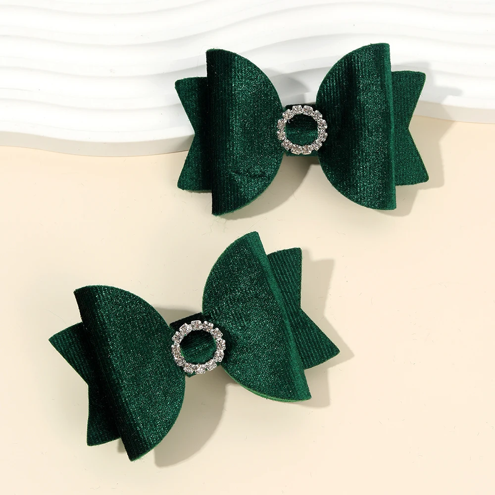 2Pcs Fashion Velvet Bow Hairpin Rhinestone Clips Volume tongs Double Braids Barrettes For Women Girls Accessories Headdresses