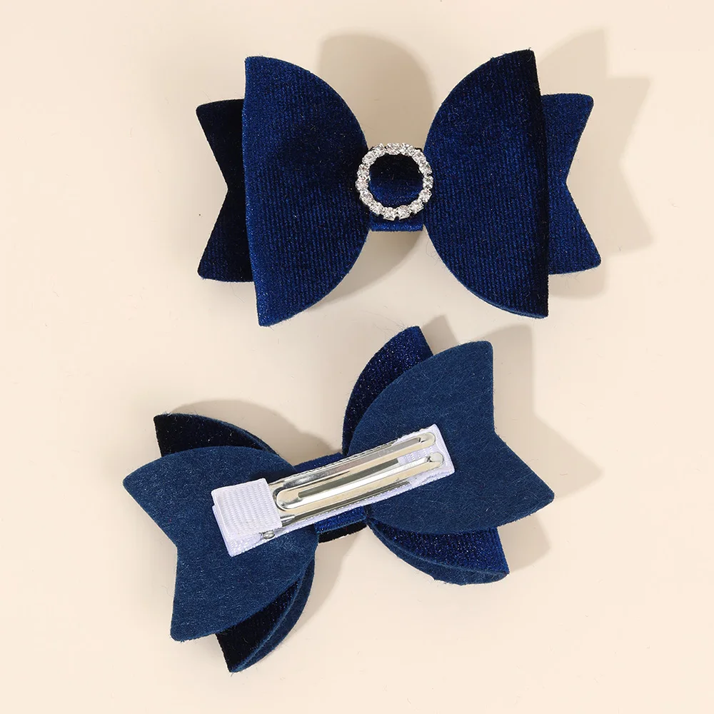 2Pcs Fashion Velvet Bow Hairpin Rhinestone Clips Volume tongs Double Braids Barrettes For Women Girls Accessories Headdresses