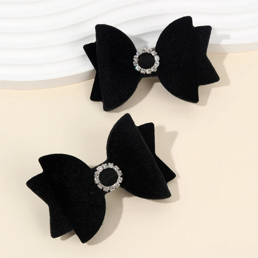2Pcs Fashion Velvet Bow Hairpin Rhinestone Clips Volume tongs Double Braids Barrettes For Women Girls Accessories Headdresses