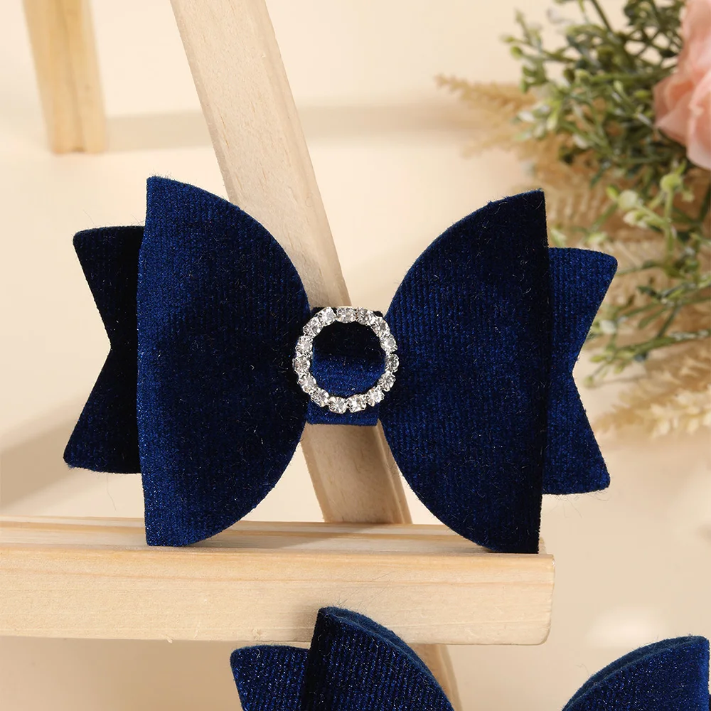2Pcs Fashion Velvet Bow Hairpin Rhinestone Clips Volume tongs Double Braids Barrettes For Women Girls Accessories Headdresses