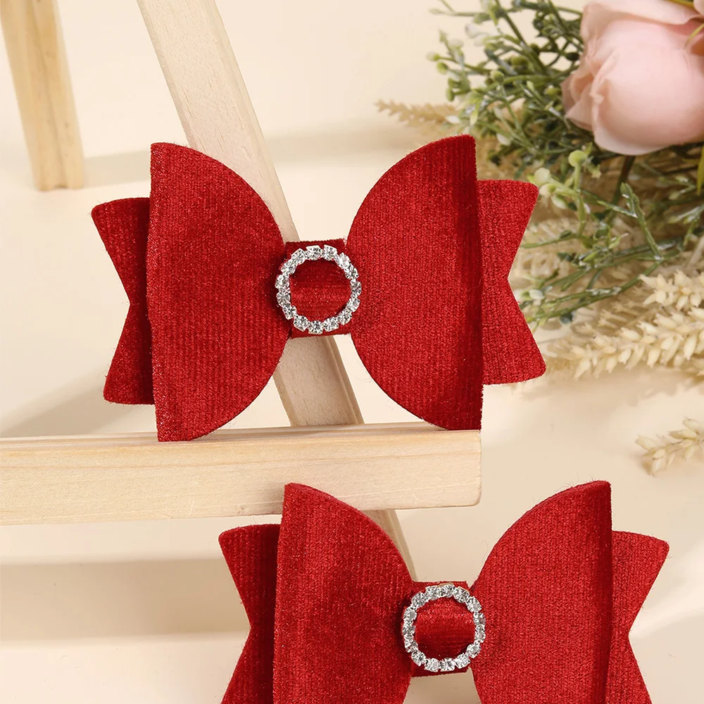 2Pcs Fashion Velvet Bow Hairpin Rhinestone Clips Volume tongs Double Braids Barrettes For Women Girls Accessories Headdresses