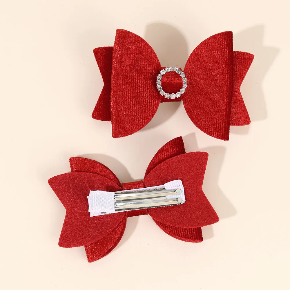 2Pcs Fashion Velvet Bow Hairpin Rhinestone Clips Volume tongs Double Braids Barrettes For Women Girls Accessories Headdresses