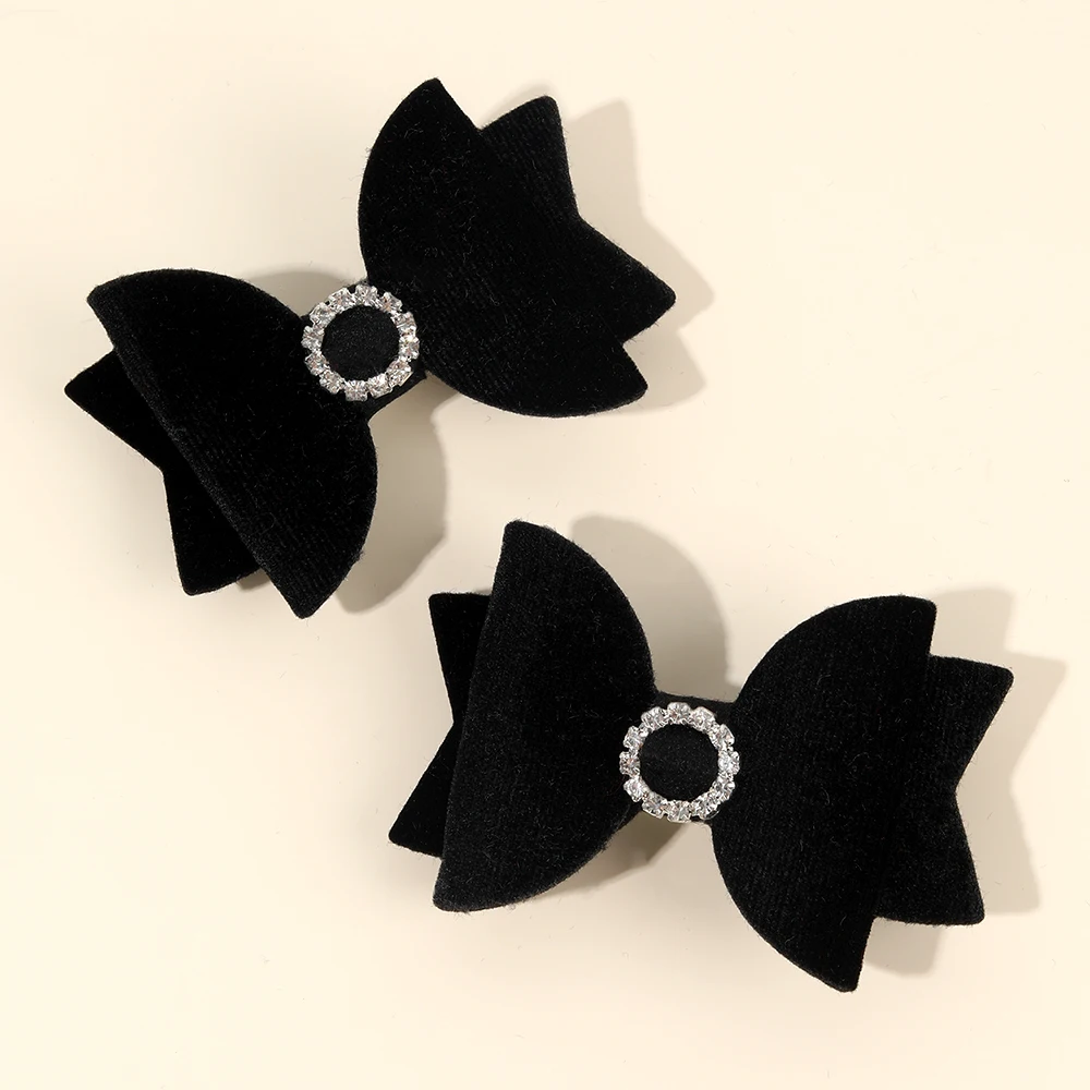 2Pcs Fashion Velvet Bow Hairpin Rhinestone Clips Volume tongs Double Braids Barrettes For Women Girls Accessories Headdresses