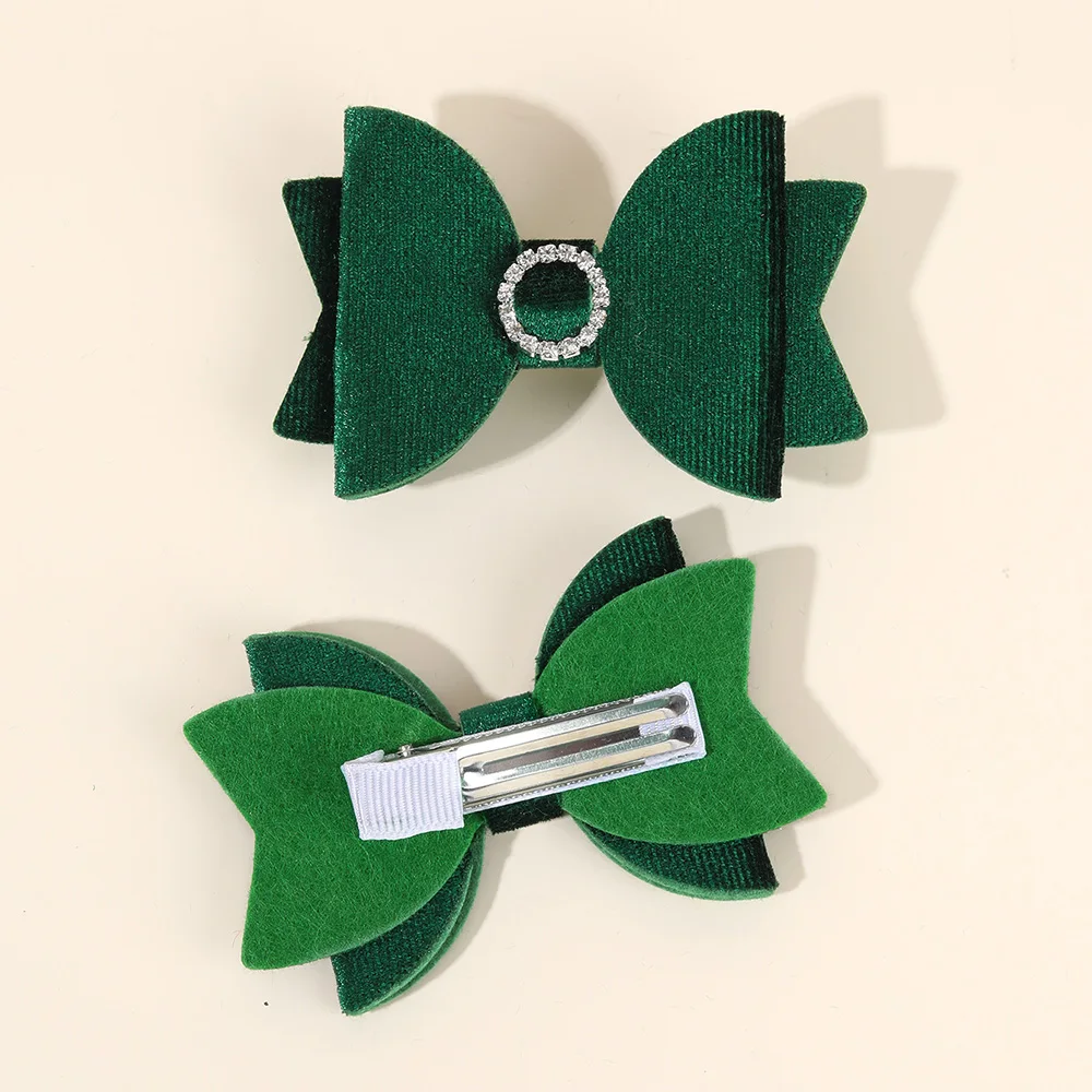 2Pcs Fashion Velvet Bow Hairpin Rhinestone Clips Volume tongs Double Braids Barrettes For Women Girls Accessories Headdresses