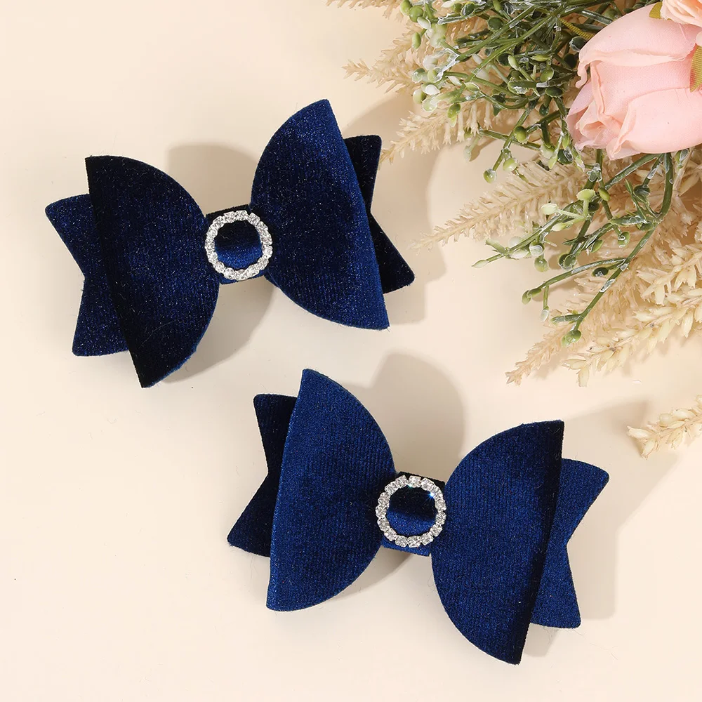 2Pcs Fashion Velvet Bow Hairpin Rhinestone Clips Volume tongs Double Braids Barrettes For Women Girls Accessories Headdresses