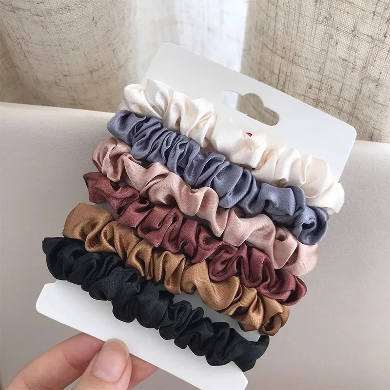 6Pcs Advanced and Elegant, Minimalist Simulation Silk Hair Loop, Versatile, High-end Tie Hair Rope, High Ponytail Leather Band.
