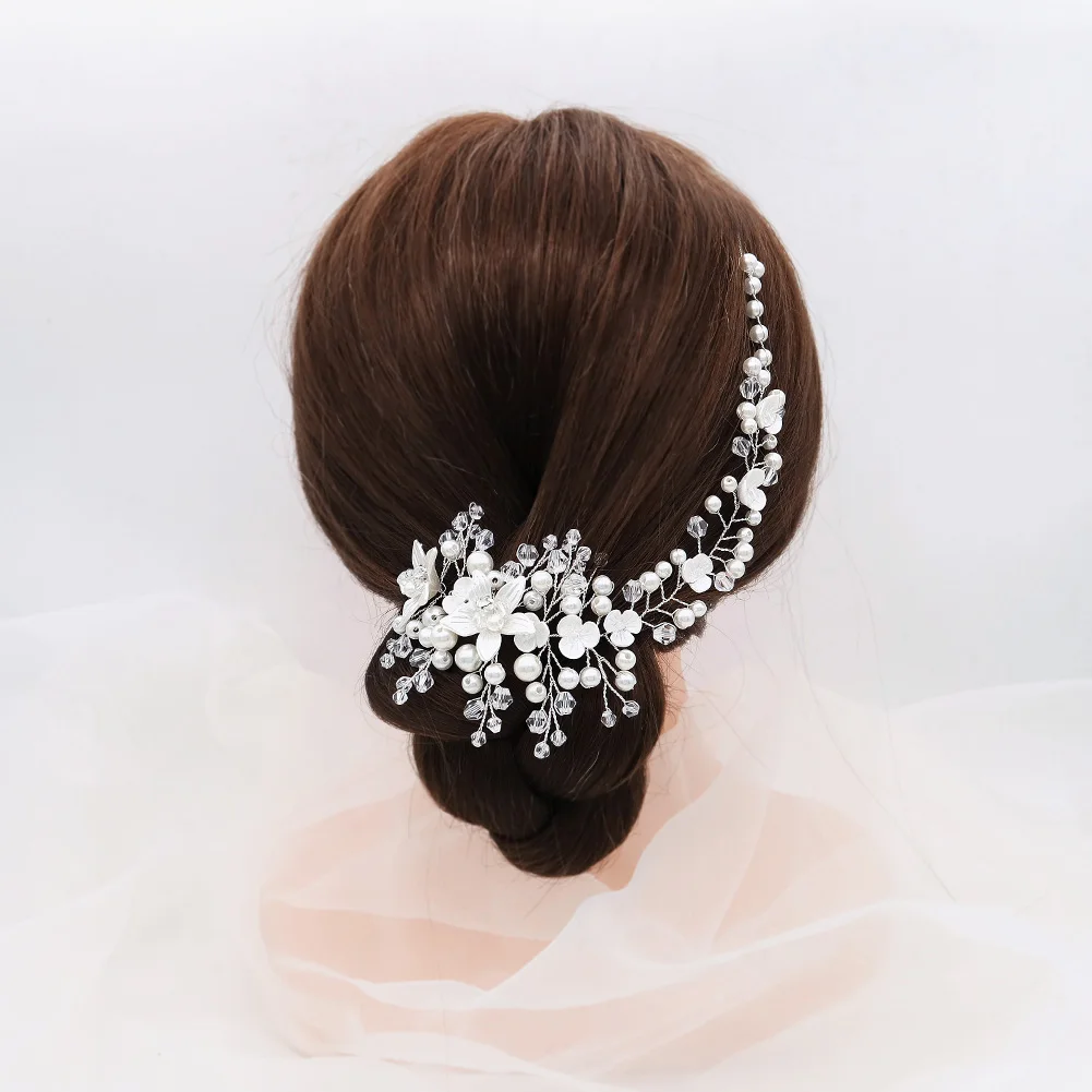 Elegant Silver Handmade Headband Flower Pearl Versatile Women's Headwear Wedding Banquet Bridal Hair Accessories