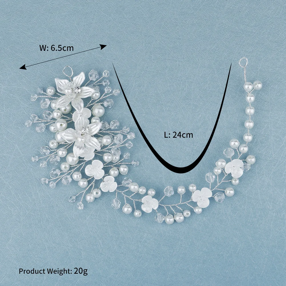 Elegant Silver Handmade Headband Flower Pearl Versatile Women's Headwear Wedding Banquet Bridal Hair Accessories