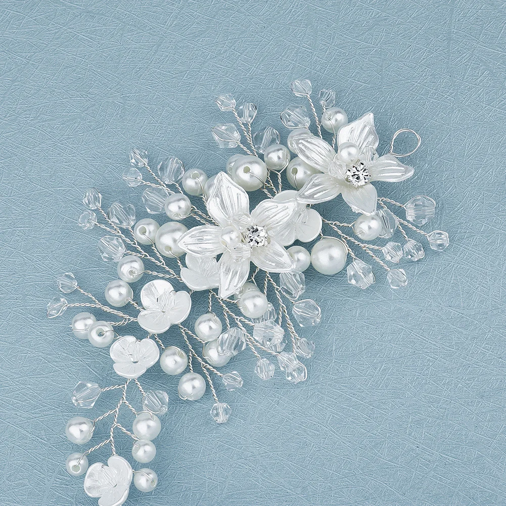 Elegant Silver Handmade Headband Flower Pearl Versatile Women's Headwear Wedding Banquet Bridal Hair Accessories