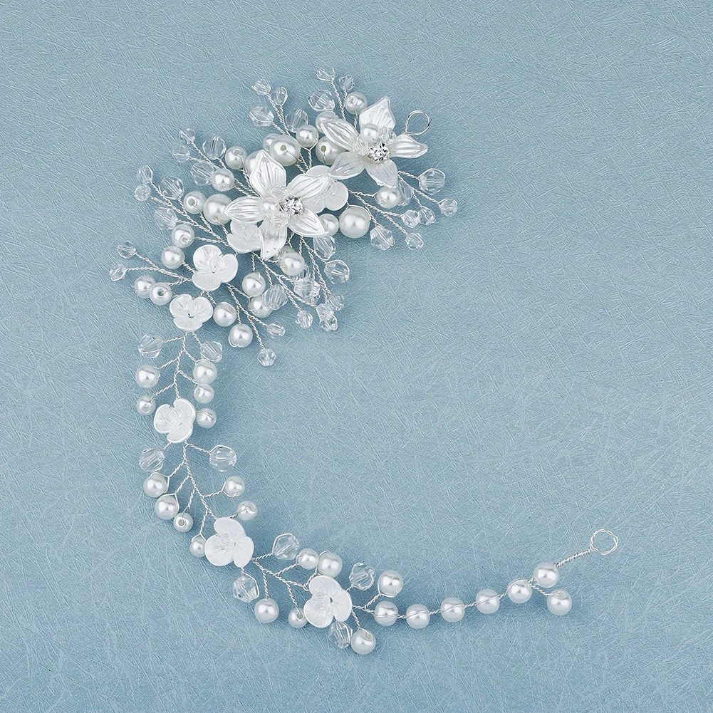 Elegant Silver Handmade Headband Flower Pearl Versatile Women's Headwear Wedding Banquet Bridal Hair Accessories