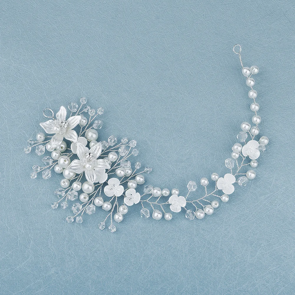 Elegant Silver Handmade Headband Flower Pearl Versatile Women's Headwear Wedding Banquet Bridal Hair Accessories