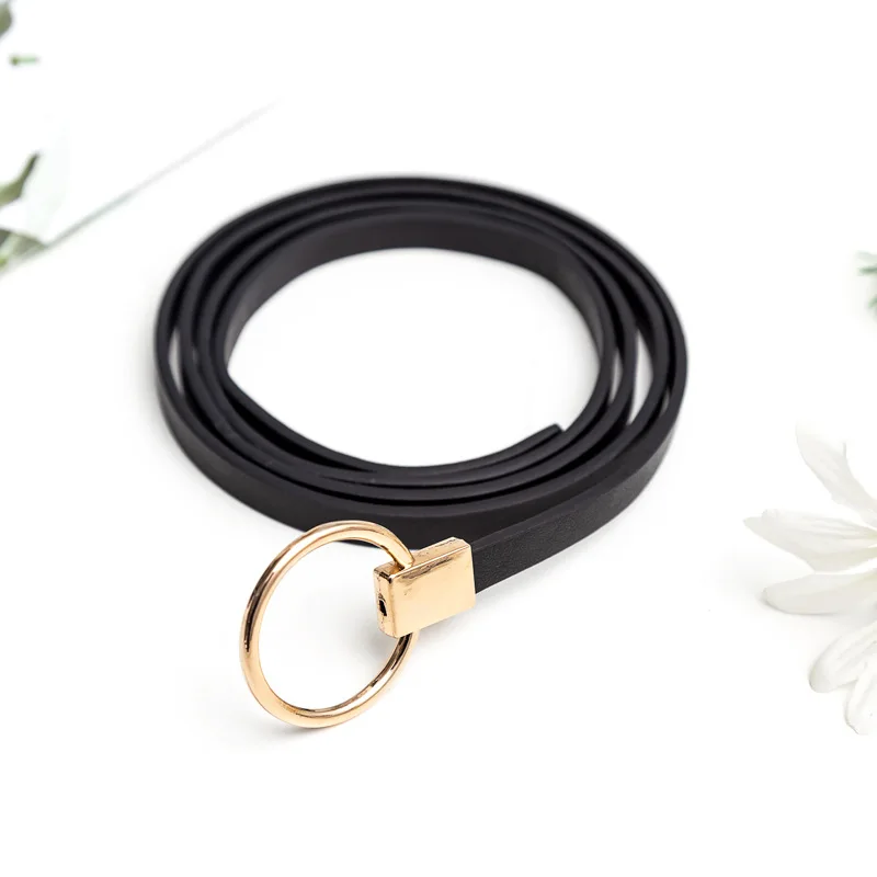 Fashion Adjustable Thin Belt Luxury Black PU Leather Female Designer Girdle Korean Corset Metal Buckle Belts For Women White