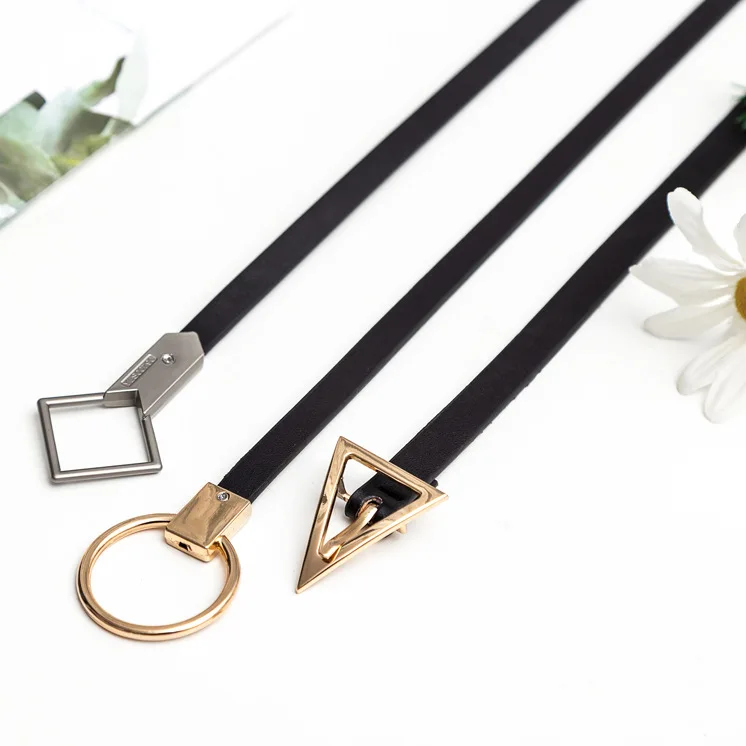 Fashion Adjustable Thin Belt Luxury Black PU Leather Female Designer Girdle Korean Corset Metal Buckle Belts For Women White