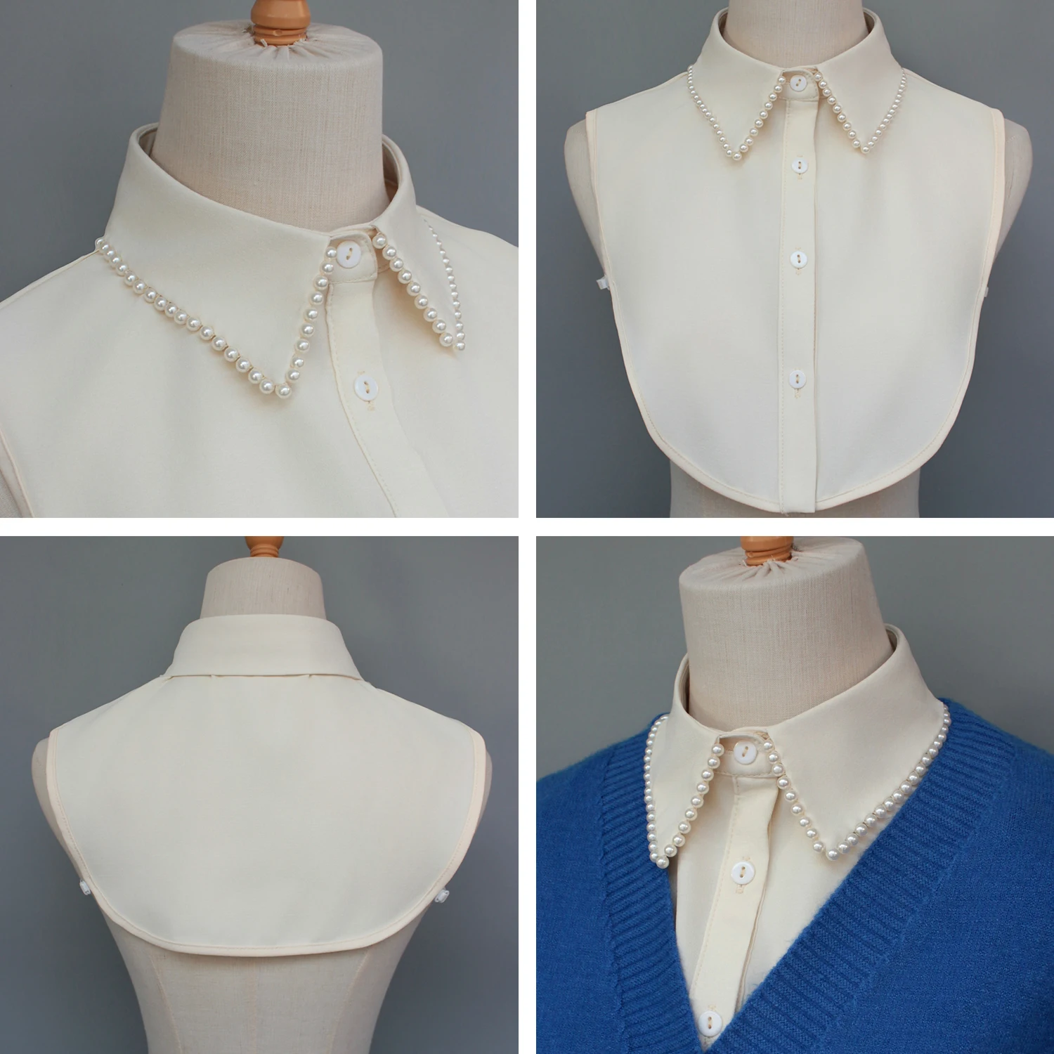 Exquisite Fake Collars with Hand-Sewn Pearl Embellishments. These Decorative Collars Are Unique, Versatile, and Detachable. The