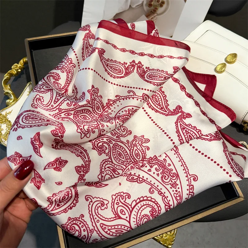 Luxury Paisley Print Square Scarf Soft Satin Scarf Neckerchief Popular Scarves Bandanna Suit Scarf Tie Neck Bag