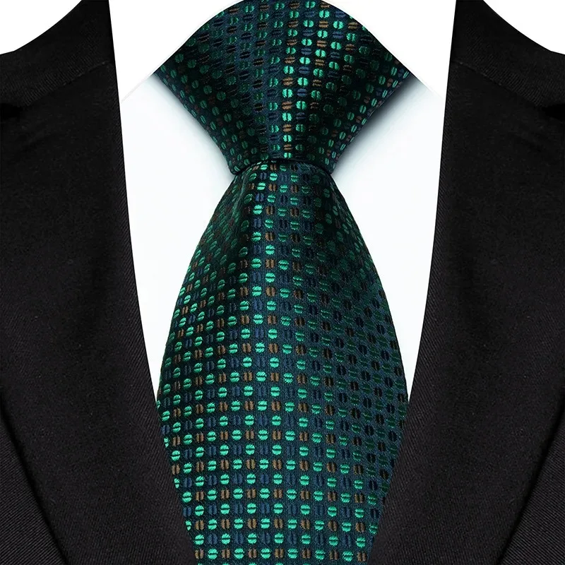 Luxury 8CM Mens Necktie Green Color Stripes Floral Solid Ties For Man Groom Jacquard Woven Neck Tie For Business Wedding Party