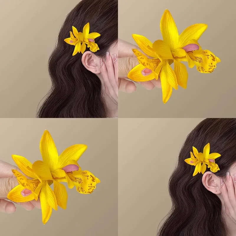 1pc Floral Hair Clip for Women Side Realistic Flower Hair Accessories Hairpin Orchid Hair Decoration Hair Flower