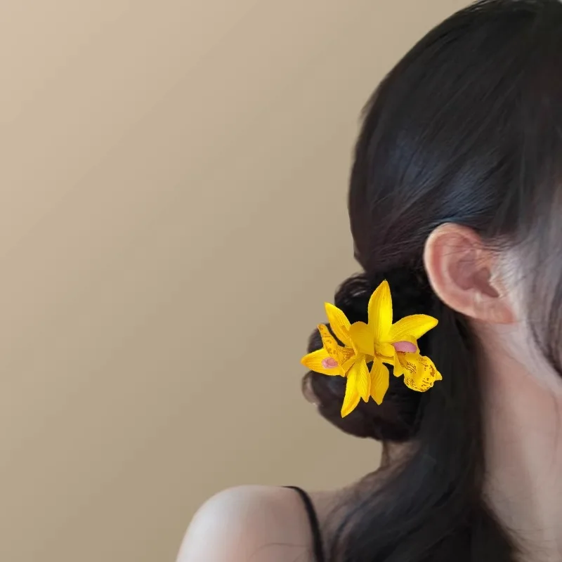 1pc Floral Hair Clip for Women Side Realistic Flower Hair Accessories Hairpin Orchid Hair Decoration Hair Flower