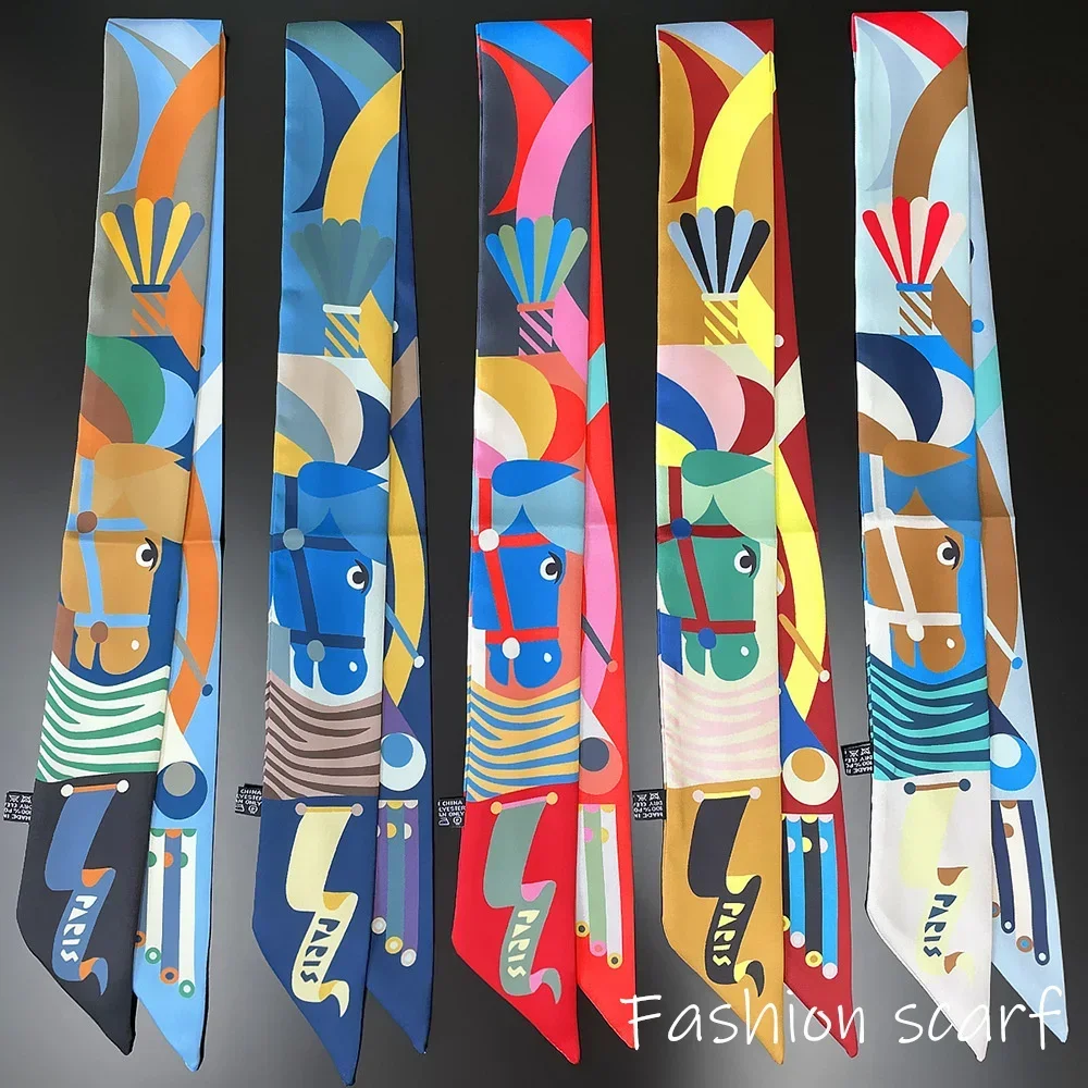 Colorful Horse Print Scarf Long Strip Ribbon Korean Style Multi-use Women Accessories Hair Bandana Bag Wrap Neckwear New Arrival