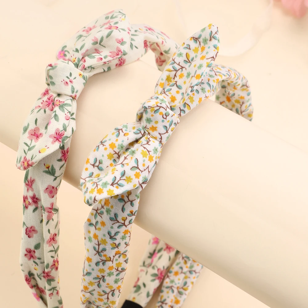2Pcs Korean Knotted Bow Headbands Sweet Flower Hair Bands Floral Printed Head Hoop For Girls Children Tiara Diadem Accessories