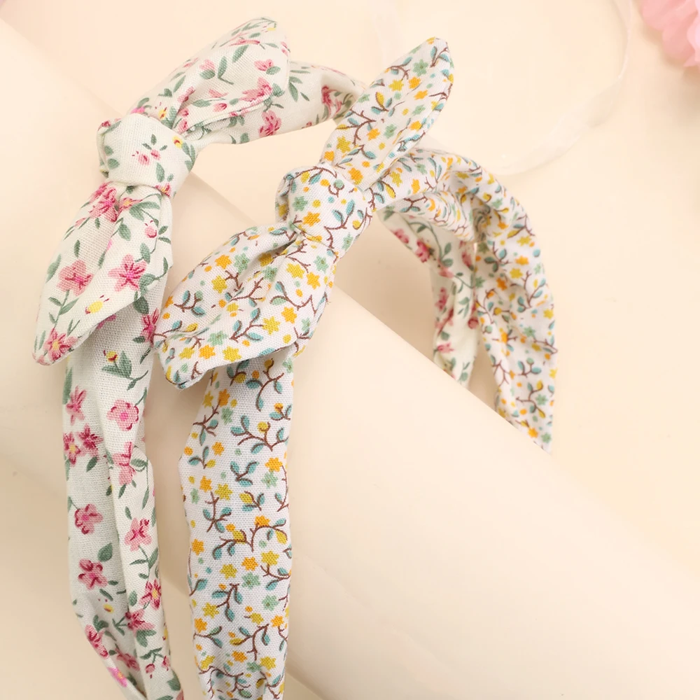 2Pcs Korean Knotted Bow Headbands Sweet Flower Hair Bands Floral Printed Head Hoop For Girls Children Tiara Diadem Accessories