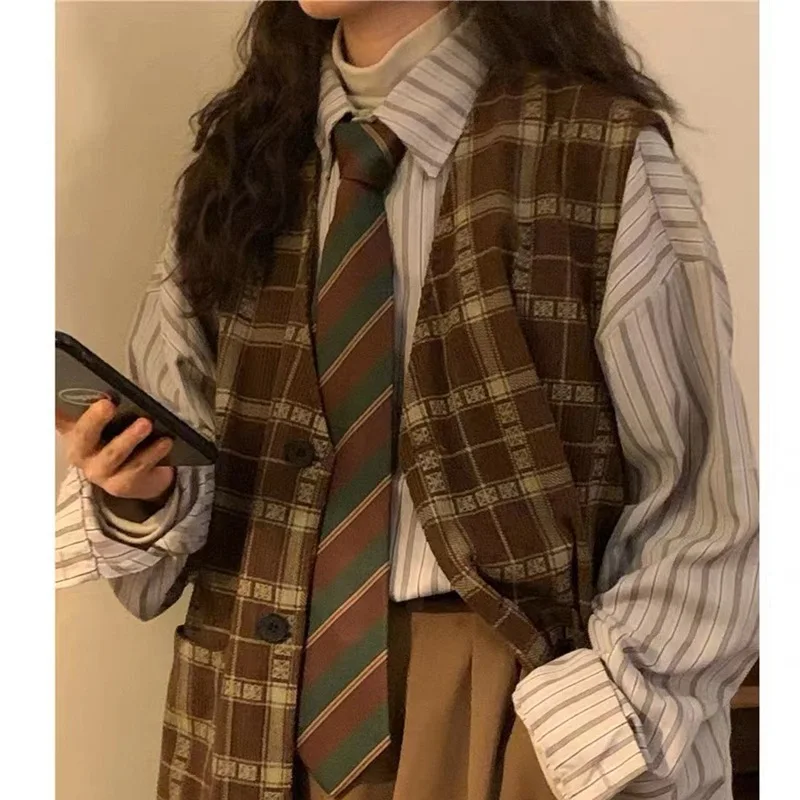 Brown retro tie women's fruit green coffee handmade casual shirt candy colored trendy versatile tie