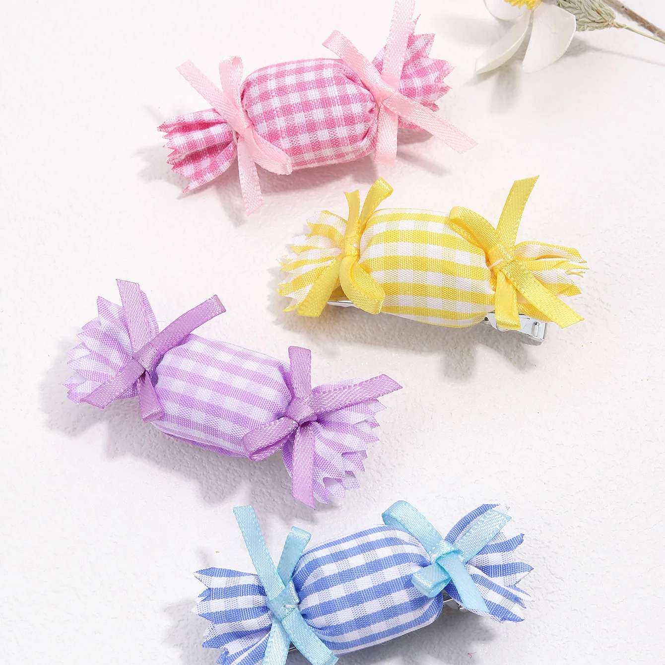 4Pcs Cute Plaid Candy Hair Clip Sweet Tartan Bow Hairpin Girls Children Handmade Baby Bangs Edge Barrette Headdress Accessories