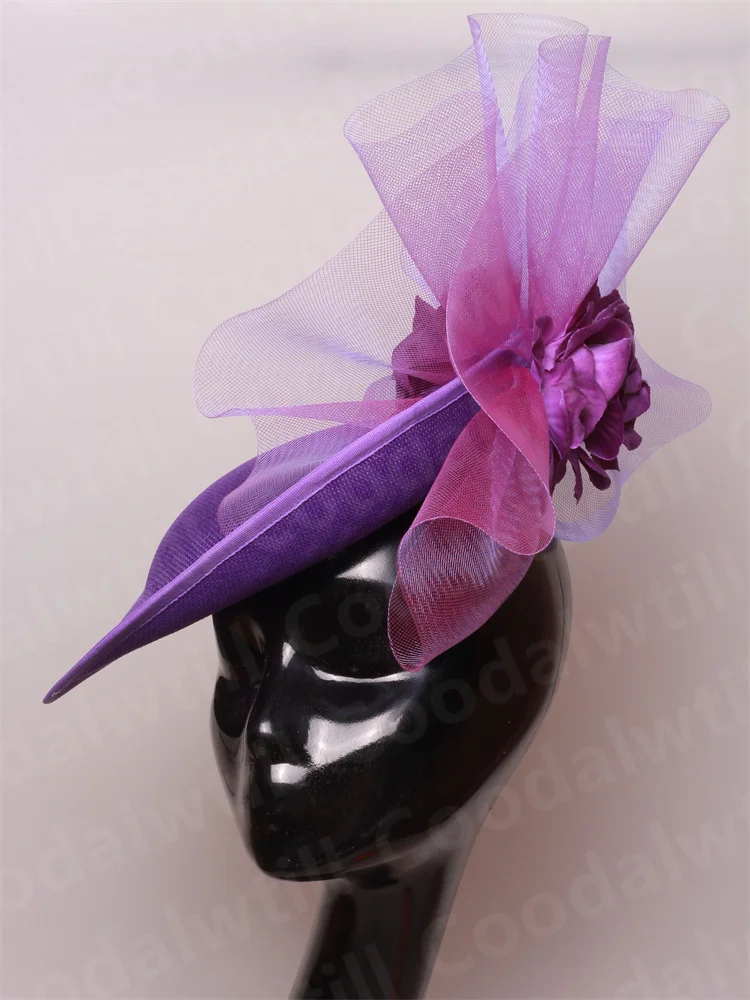 Purple Pillbox Fasciantor Church Hat WOmen Kentucky Veils Fascinators Hat Headband Ladies Chic Cocktail Race Party Chapeau Cap