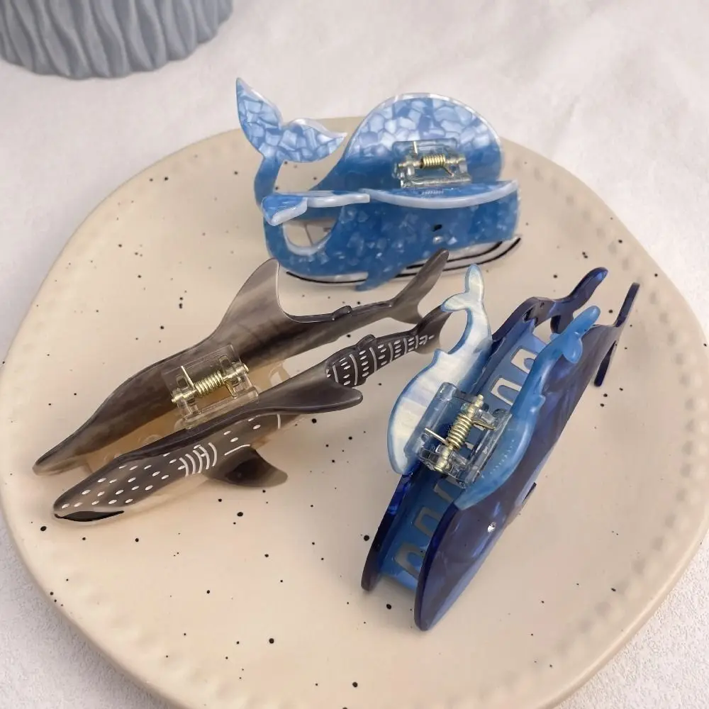 New Acetate Shark Whale Hair Catch Metal Acrylic Blue Whale Dolphin Hair Clip Hair Accessories Cartoon Shark Clip