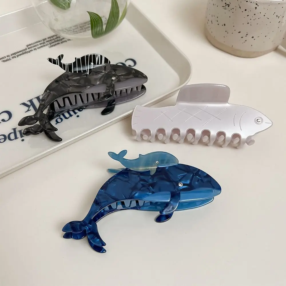 New Acetate Shark Whale Hair Catch Metal Acrylic Blue Whale Dolphin Hair Clip Hair Accessories Cartoon Shark Clip