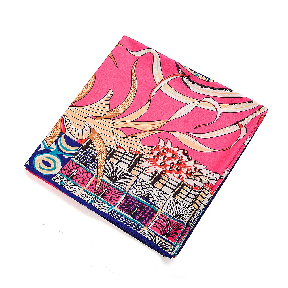 130x130CM Twill Silk Square Scarf Animals Print Women Scarves&Wrap Giraffe Neckerchief Spanish Large Bandana Neck Shawl Wraps