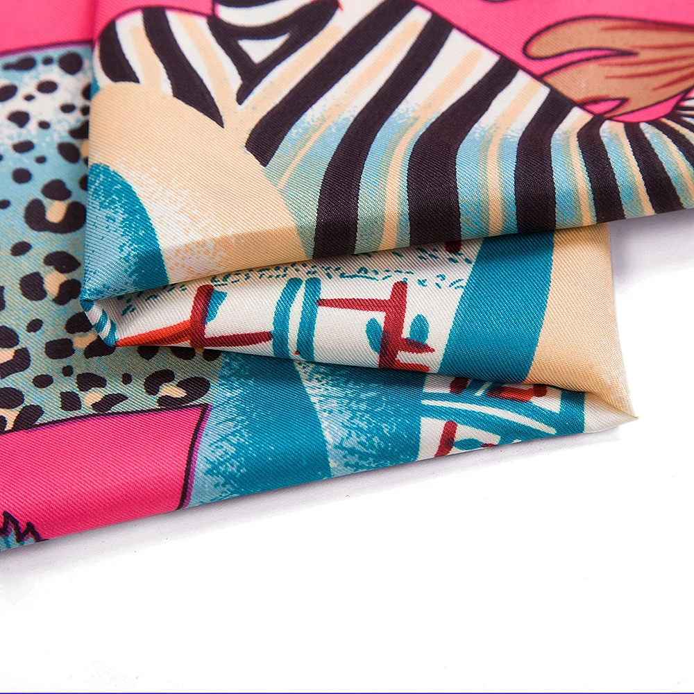 130x130CM Twill Silk Square Scarf Animals Print Women Scarves&Wrap Giraffe Neckerchief Spanish Large Bandana Neck Shawl Wraps