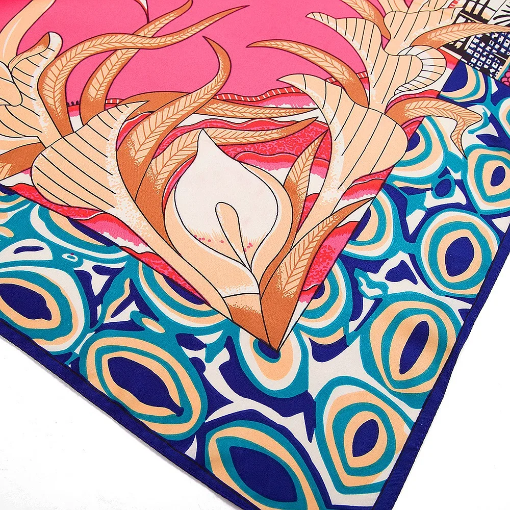 130x130CM Twill Silk Square Scarf Animals Print Women Scarves&Wrap Giraffe Neckerchief Spanish Large Bandana Neck Shawl Wraps