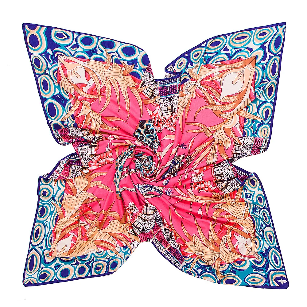 130x130CM Twill Silk Square Scarf Animals Print Women Scarves&Wrap Giraffe Neckerchief Spanish Large Bandana Neck Shawl Wraps