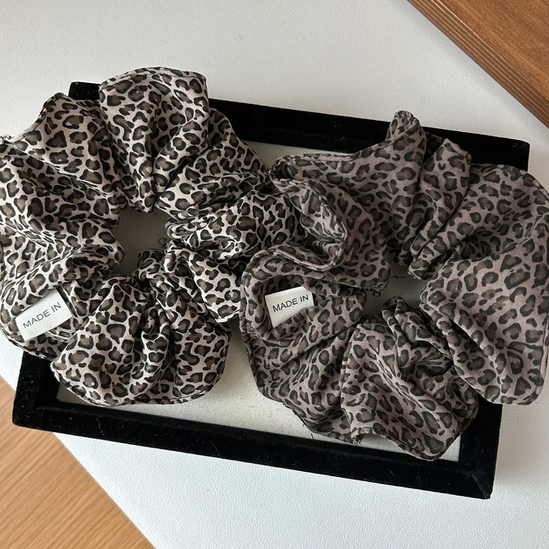 korea fashion Leopard print oversized scrunchie for women girls black hair ubber bands elastic big hair tie  Retro hair rope