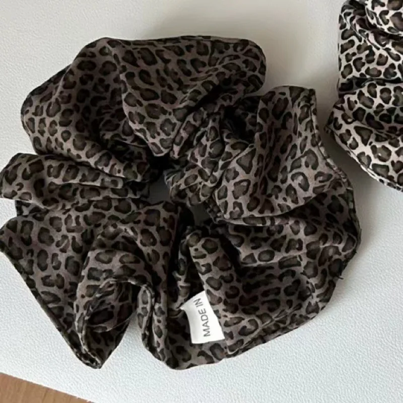 korea fashion Leopard print oversized scrunchie for women girls black hair ubber bands elastic big hair tie  Retro hair rope