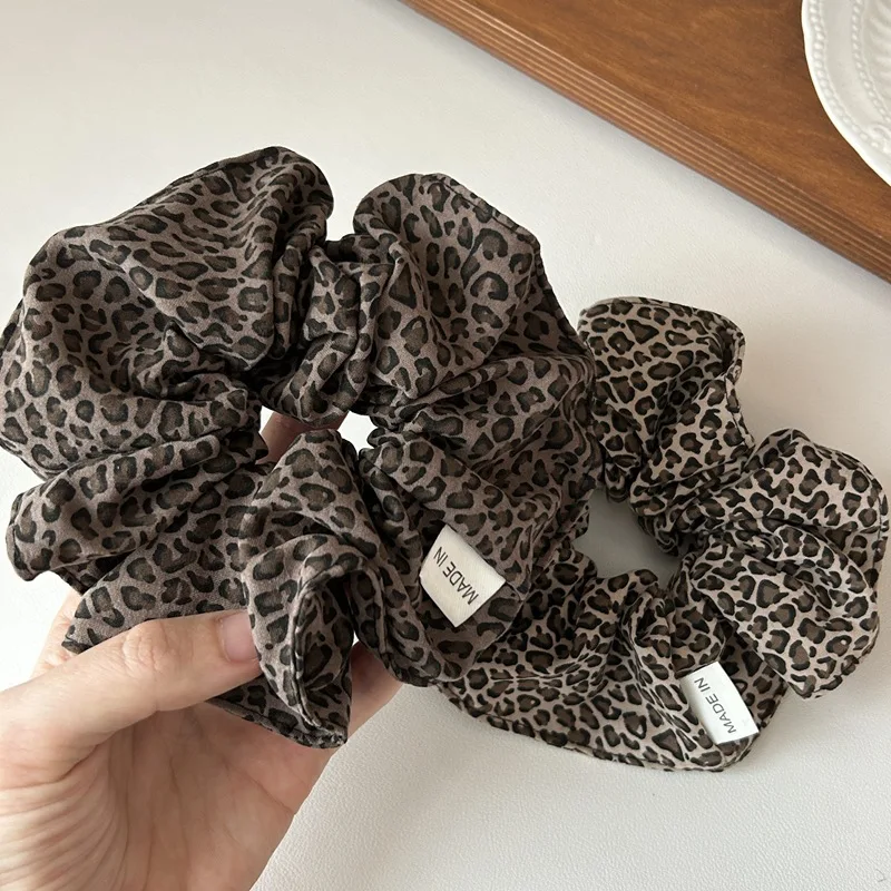 korea fashion Leopard print oversized scrunchie for women girls black hair ubber bands elastic big hair tie  Retro hair rope