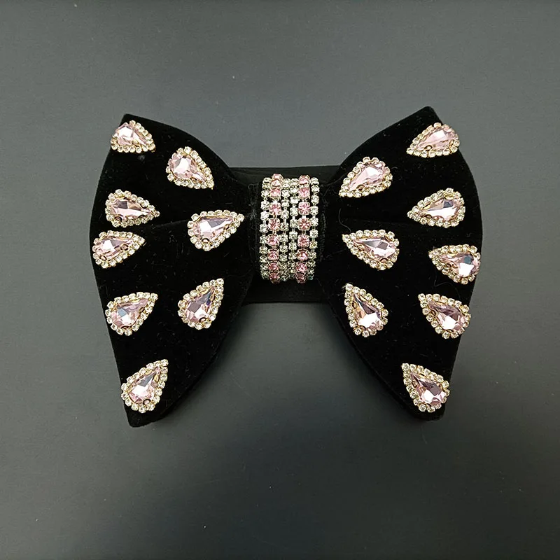 Luxury Wedding Velvet Rhinestones Bow Tie Original Handmade Jewelry Gift Men's Business Banquet Suit Shirt Accessories Bowties