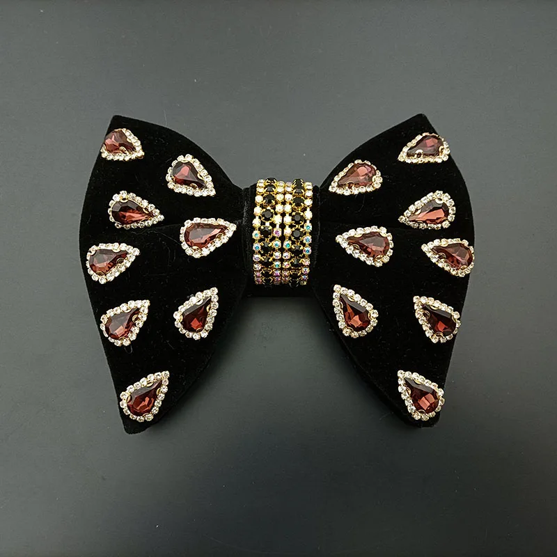 Luxury Wedding Velvet Rhinestones Bow Tie Original Handmade Jewelry Gift Men's Business Banquet Suit Shirt Accessories Bowties