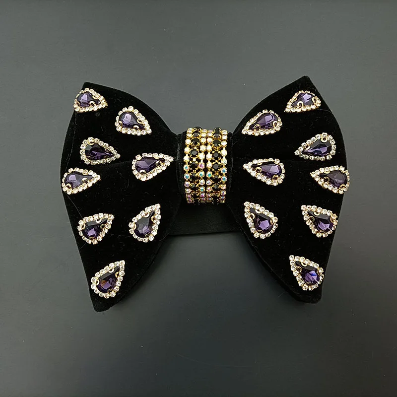Luxury Wedding Velvet Rhinestones Bow Tie Original Handmade Jewelry Gift Men's Business Banquet Suit Shirt Accessories Bowties