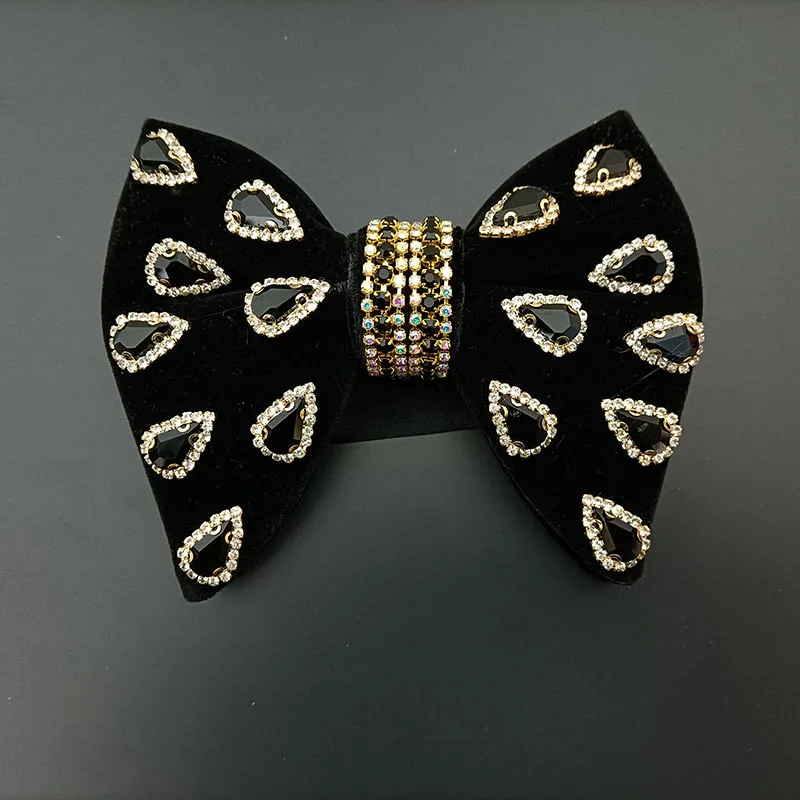 Luxury Wedding Velvet Rhinestones Bow Tie Original Handmade Jewelry Gift Men's Business Banquet Suit Shirt Accessories Bowties