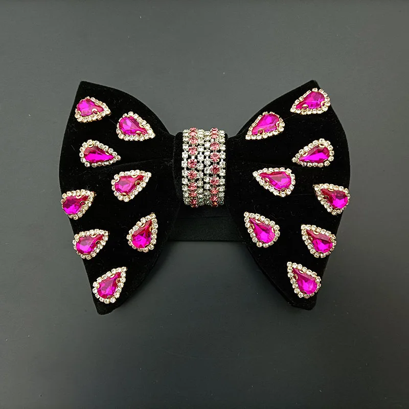 Luxury Wedding Velvet Rhinestones Bow Tie Original Handmade Jewelry Gift Men's Business Banquet Suit Shirt Accessories Bowties