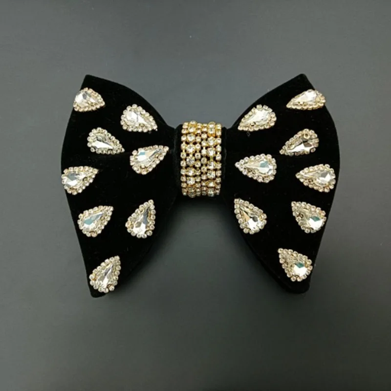 Luxury Wedding Velvet Rhinestones Bow Tie Original Handmade Jewelry Gift Men's Business Banquet Suit Shirt Accessories Bowties