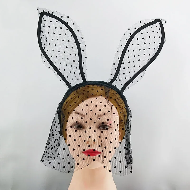 Party Rabbit Bunny Ears Headband With Lace Eye Mask Black/Red Masquerade Birthday Anime Cosplay Costume Halloween Christmas
