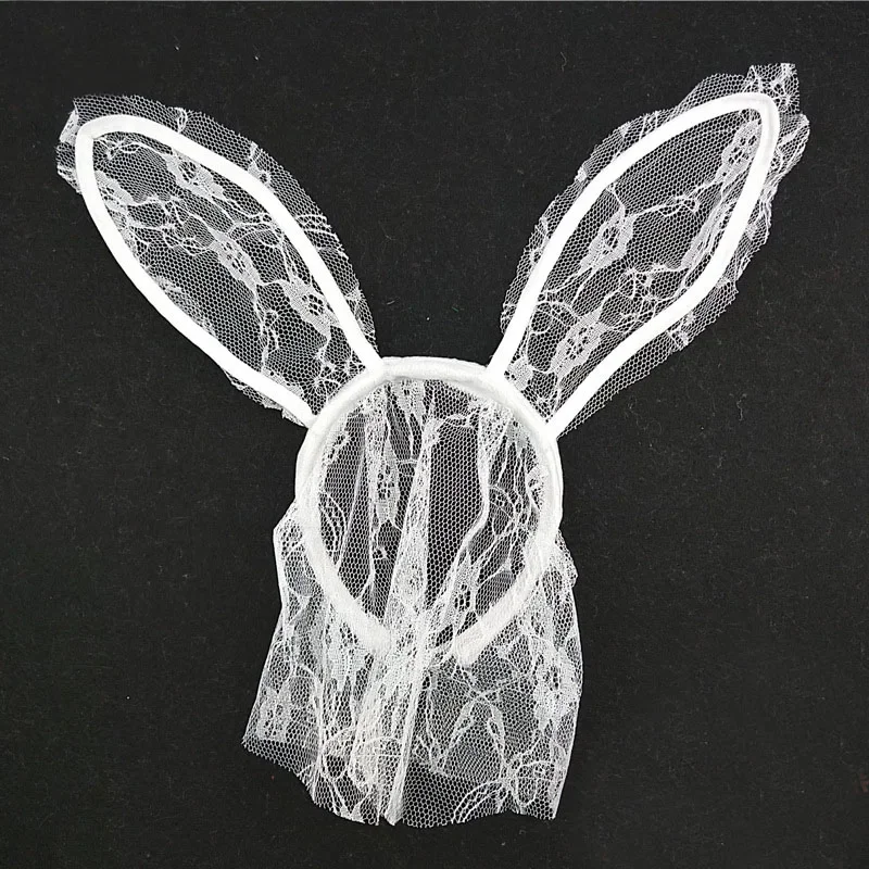 Party Rabbit Bunny Ears Headband With Lace Eye Mask Black/Red Masquerade Birthday Anime Cosplay Costume Halloween Christmas