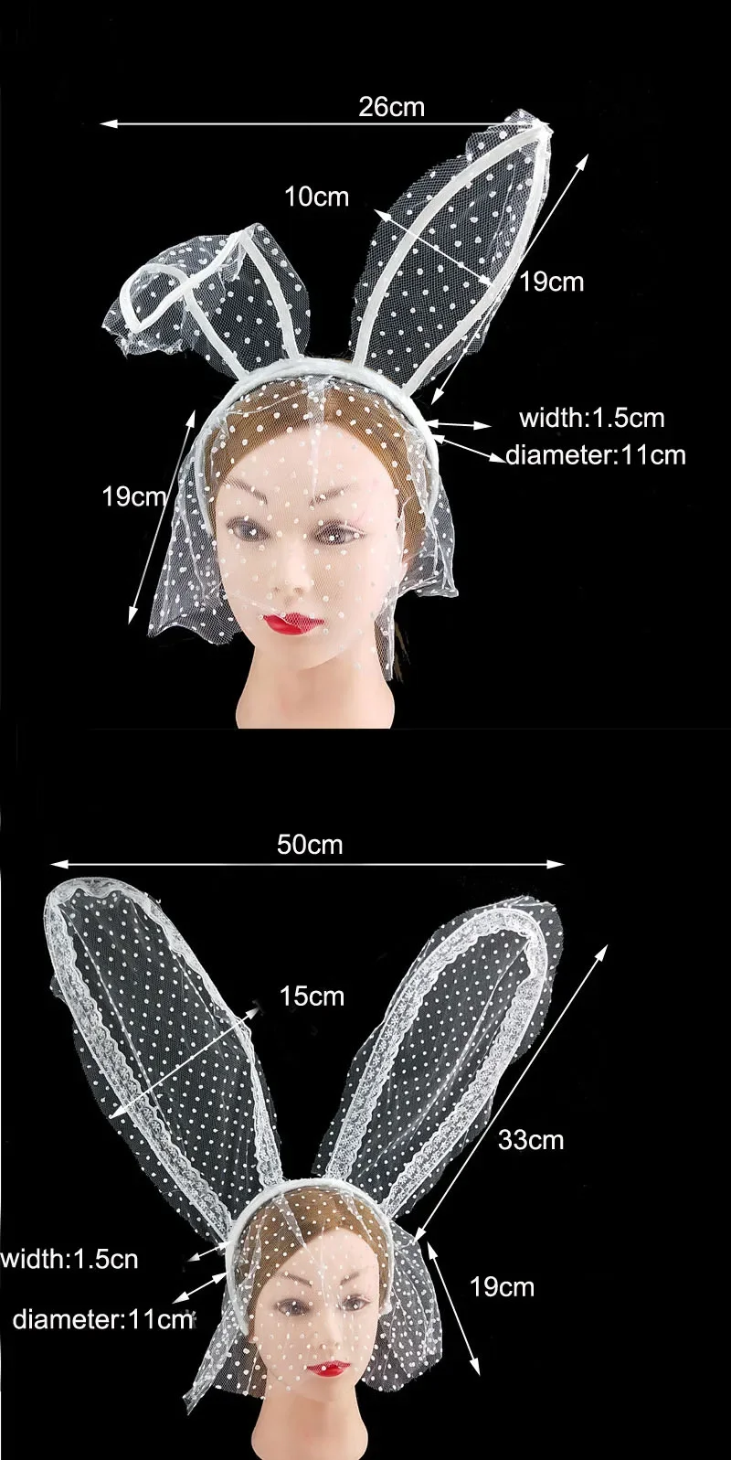 Party Rabbit Bunny Ears Headband With Lace Eye Mask Black/Red Masquerade Birthday Anime Cosplay Costume Halloween Christmas