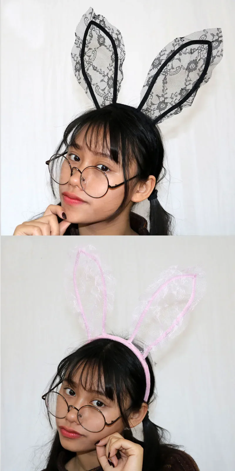 Party Rabbit Bunny Ears Headband With Lace Eye Mask Black/Red Masquerade Birthday Anime Cosplay Costume Halloween Christmas