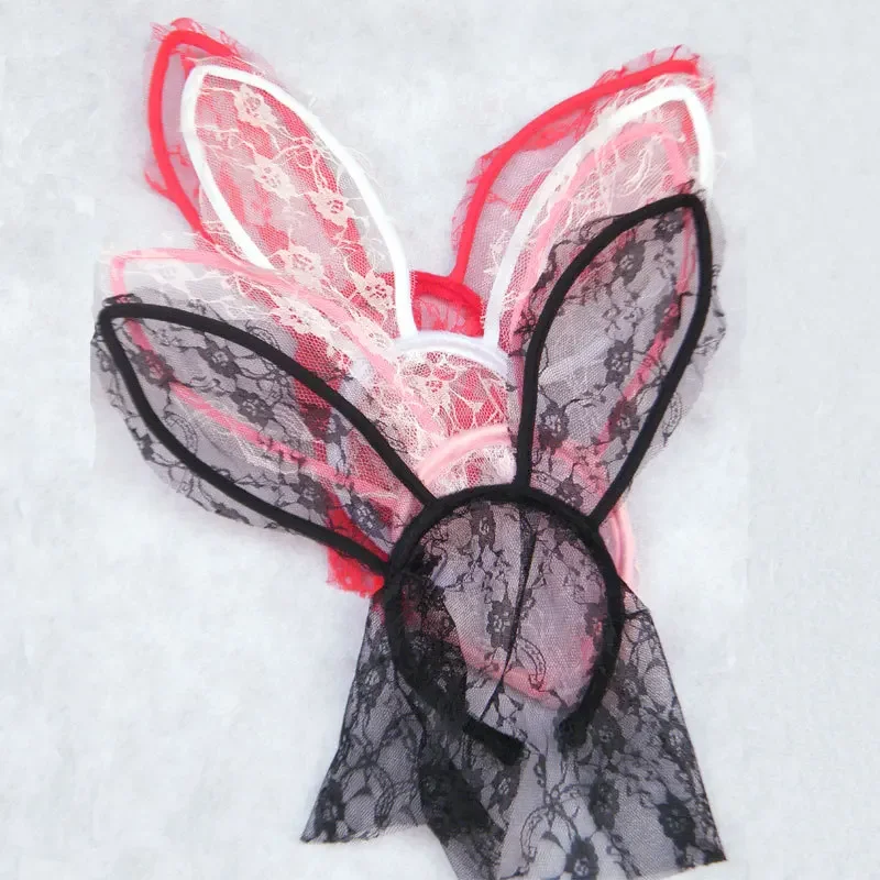 Party Rabbit Bunny Ears Headband With Lace Eye Mask Black/Red Masquerade Birthday Anime Cosplay Costume Halloween Christmas